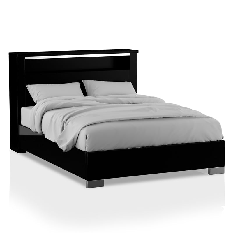 FOA Ryant Contemporary 2-Piece Black Wood Bedroom Set - Queen + Nightstand