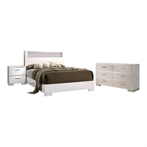 FOA Quaker Modern 3-Piece White Wood Bedroom Set - King + Nightstand + Dresser