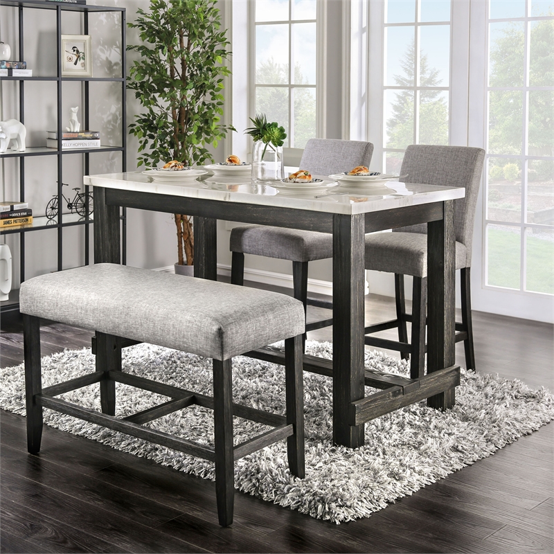 Furniture of America Iceland Wood 4-Piece Counter Height Table Set in Light Gray
