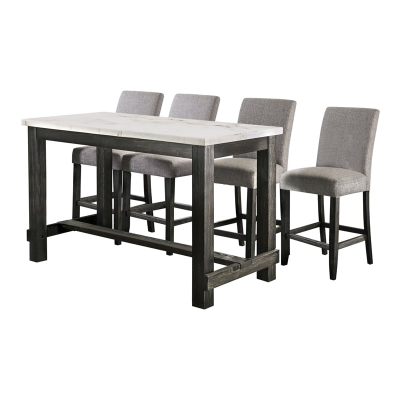 Furniture of America Iceland Wood 5-Piece Counter Height Table Set in Light Gray