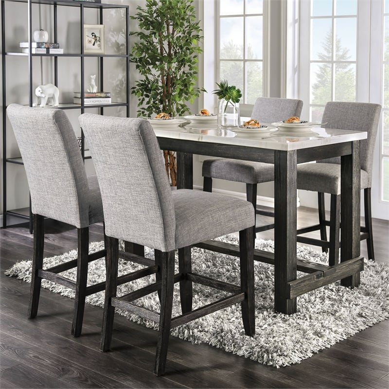Furniture of America Iceland Wood 5-Piece Counter Height Table Set in Light Gray