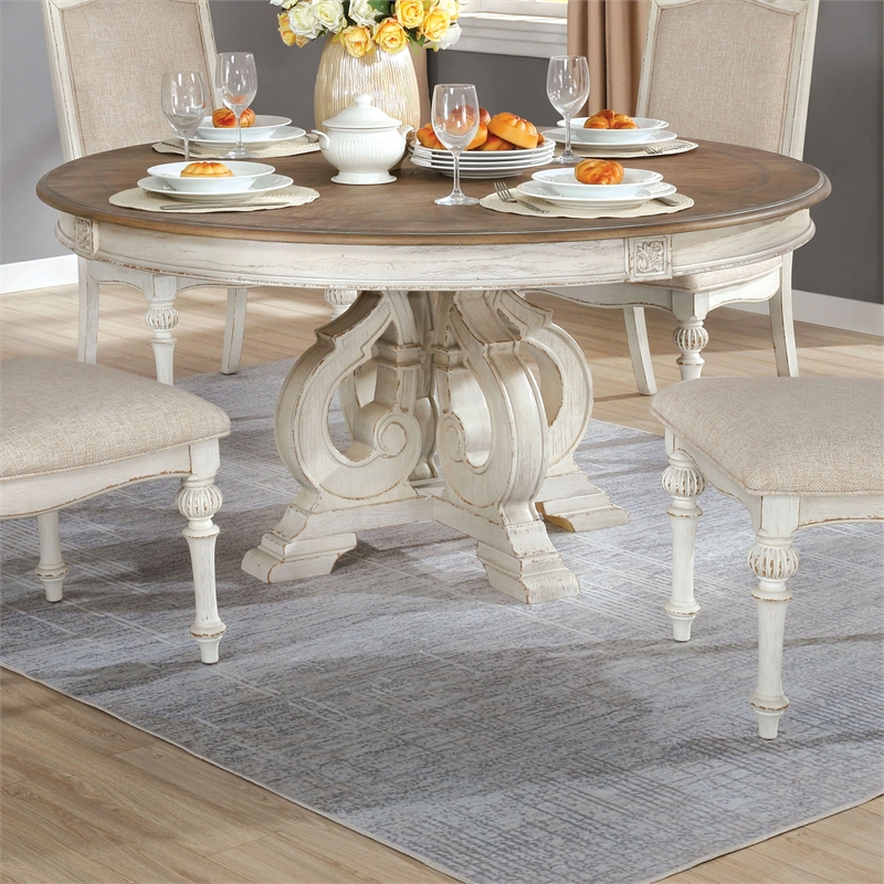 Furniture of America | CM3150WH-RT Arcadia Antique White Round Dining Room  Set