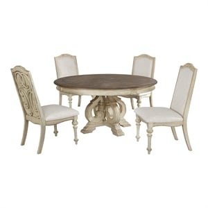 Furniture of America Clyde Wood 5-Piece Round Dining Table Set in Antique White
