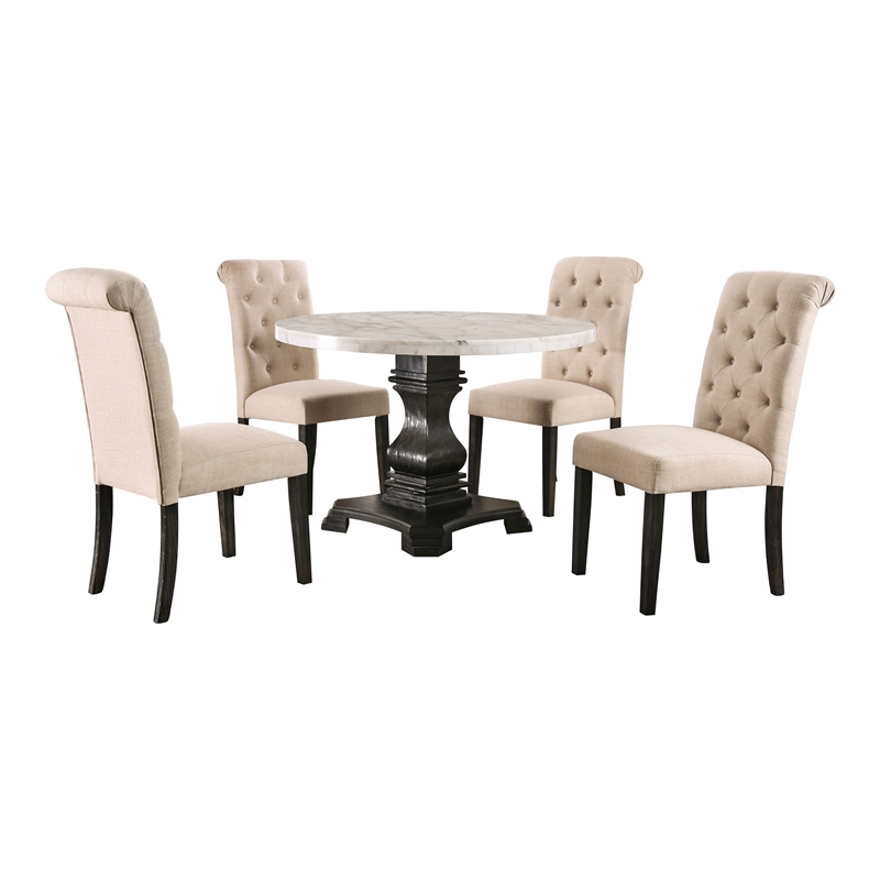 Furniture of America Rossas Wood 5-Piece Round Dining Table Set in Ivory