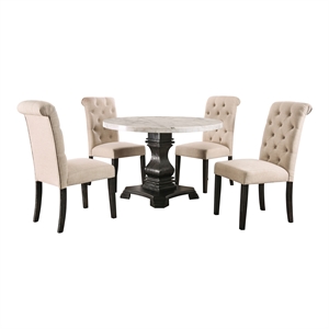 Furniture of America Rossas Wood 5-Piece Round Dining Table Set in Ivory