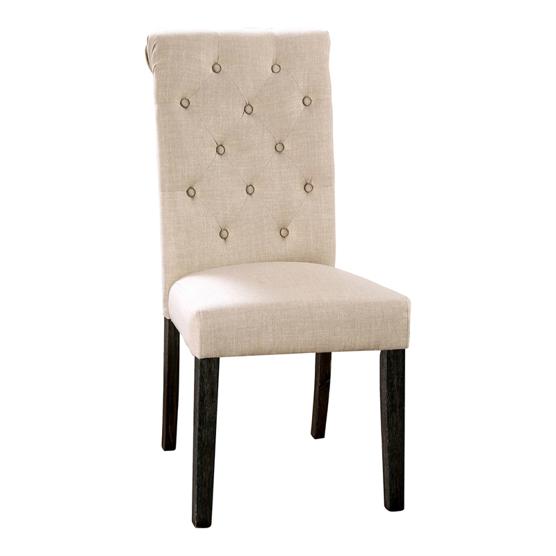 Furniture of America Rossas Wood 5-Piece Round Dining Table Set in Ivory