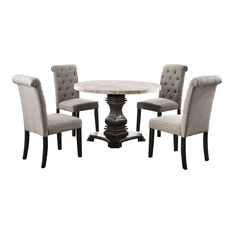 Furniture of America Rossas Wood 5-Piece Round Dining Table Set in Light Gray