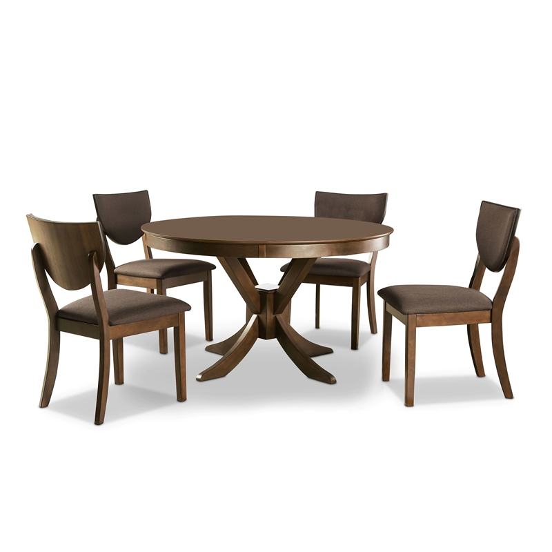 Furniture of America Elsin Wood 5-Piece Round Dining Table Set in Walnut