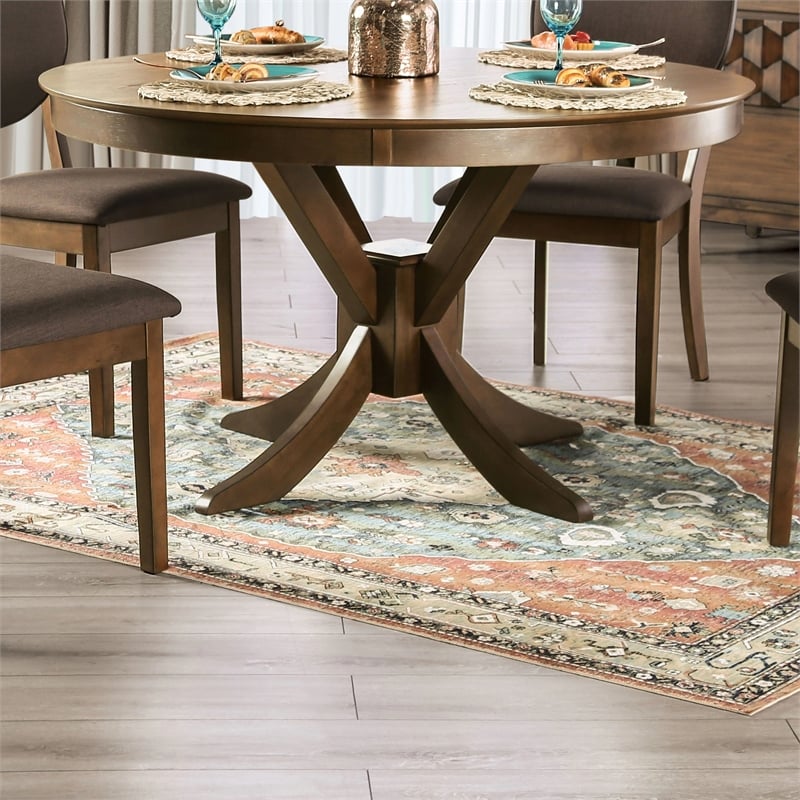 Furniture of America Elsin Wood 5-Piece Round Dining Table Set in Walnut