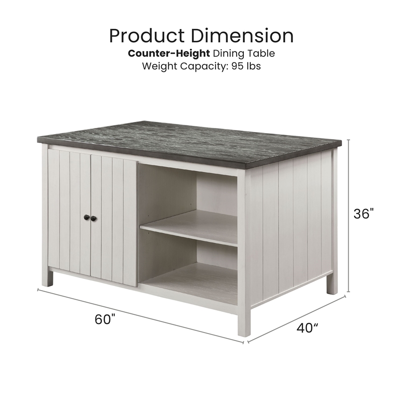 Furniture of America Ablania Wood 5-Piece Counter Dining Table Set in Off White