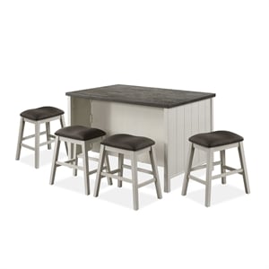 Furniture of America Ablania Wood 5-Piece Counter Dining Table Set in Off White