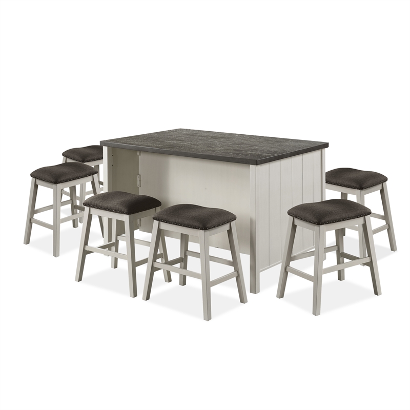 Furniture of America Ablania Wood 7-Piece Counter Dining Table Set in Off White