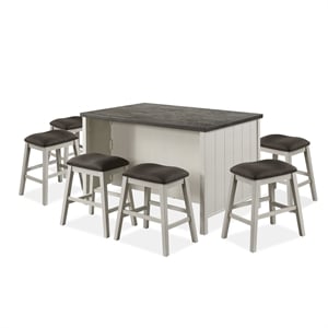 Furniture of America Ablania Wood 7-Piece Counter Dining Table Set in Off White