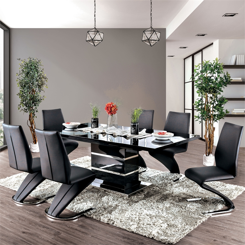 Furniture of America Verdell Metal 7-Piece Dining Table Set in Black