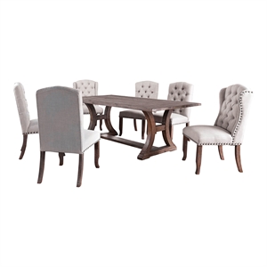 Furniture of America Liston Wood 7-Piece 96&quot Dining Table Set in Brown Pine