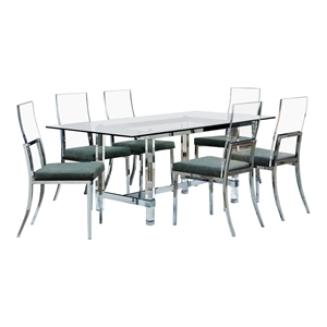 furniture of america hartly metal 7-piece dining table set in chrome