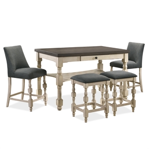 furniture of america mylak wood 5-piece counter table set with 2 stools in ivory