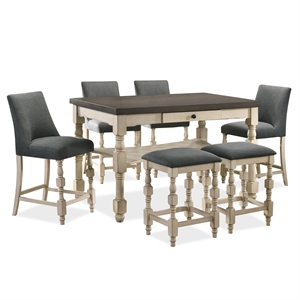 furniture of america mylak wood 7-piece counter table set with 2 stools in ivory