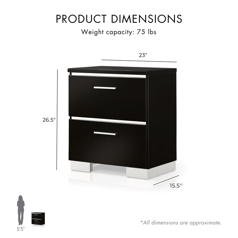 FOA Ryant Contemporary 2-Piece Black Wood Bedroom Set - King + Nightstand