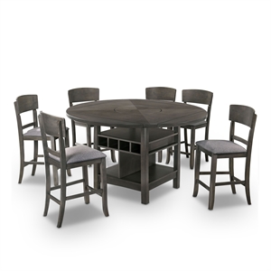 furniture of america alfons wood 7-piece round counter height table set