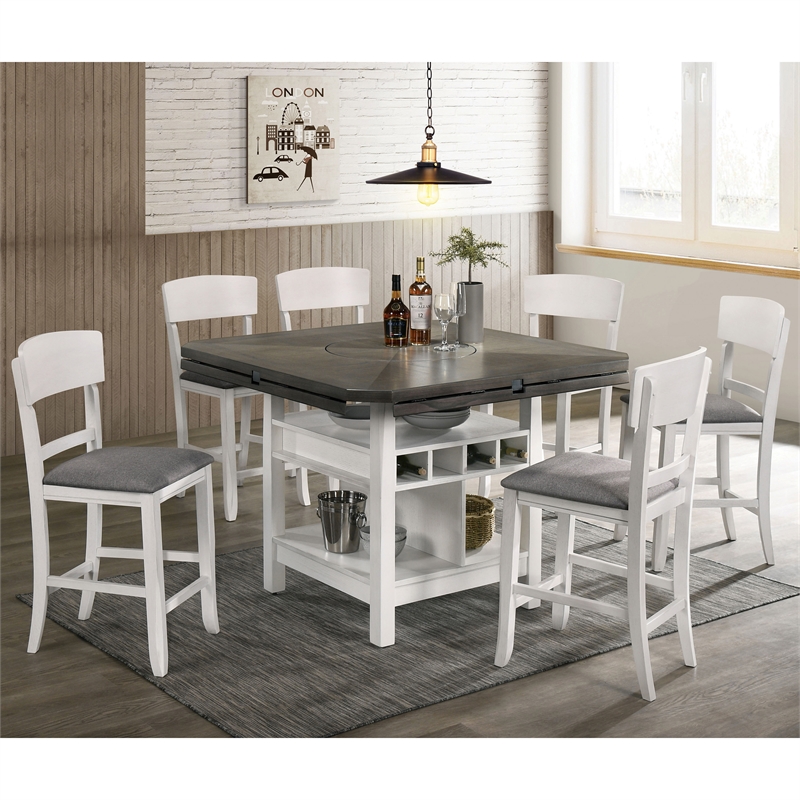 Furniture of America Alfons Wood 7-Piece Round Counter Height Table Set in White
