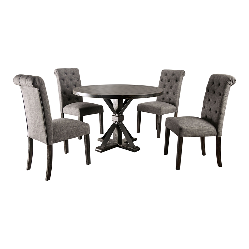 Furniture of America Castore Wood 5-Piece Round Dining Table Set in Gray