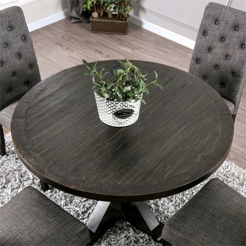 Furniture of America Castore Wood 5-Piece Round Dining Table Set in Gray