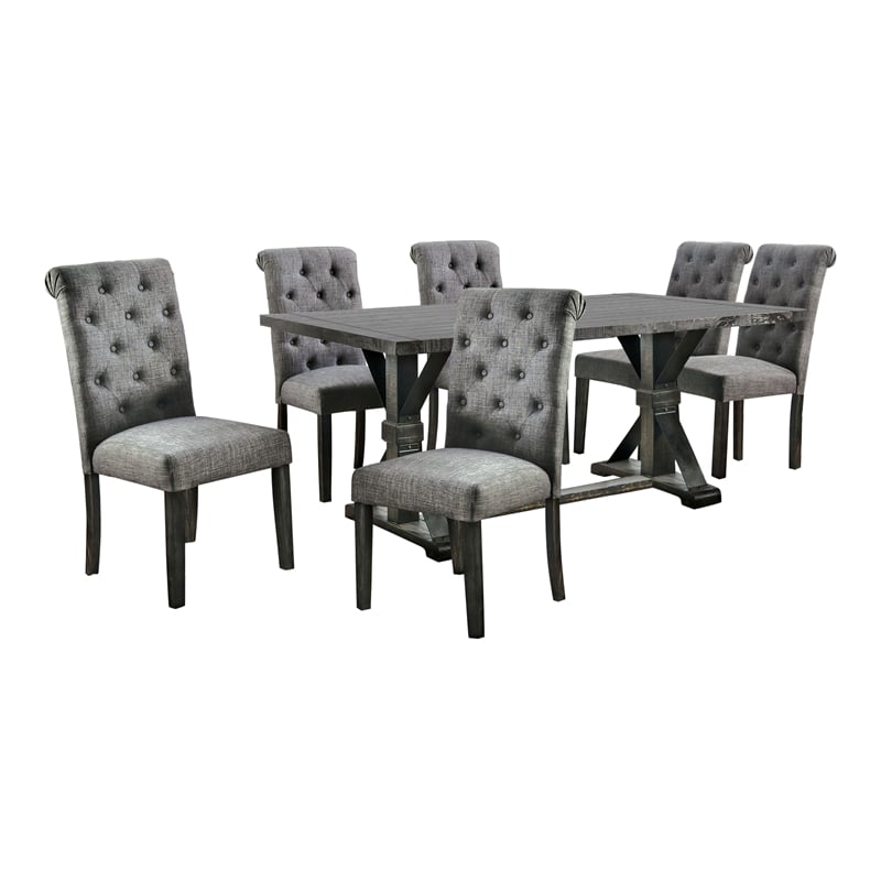 Furniture of America Castore Rustic Wood 7-Piece Dining Table Set in Gray