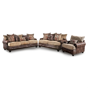 Furniture of America Morgan Transitional Chenille 3-Piece Sofa Set in Brown