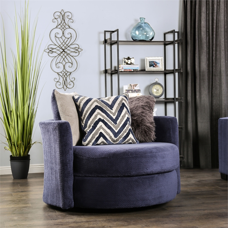 Furniture of America Farella Microfiber Sectional with Chair in Navy Blue