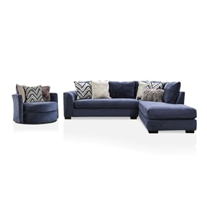 Furniture of America Farella Microfiber Sectional with Chair in Navy Blue