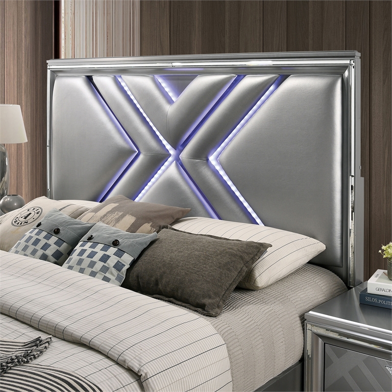 FOA Anaiya 3-Piece Silver Solid Wood Bedroom Set - King + 2 Nightstands