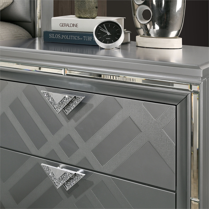 FOA Anaiya 3-Piece Silver Solid Wood Bedroom Set - King + 2 Nightstands