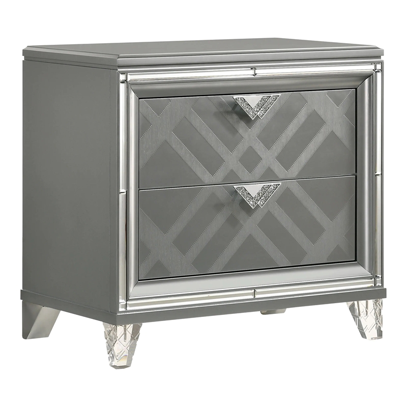 FOA Anaiya 5pc Silver Wood Bed Set - King + 2 Nightstands + Dresser + Mirror