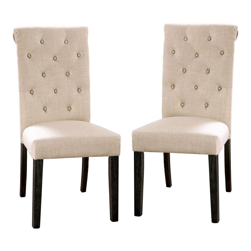 Furniture of America Castore Wood 5-Piece Round Dining Table Set in Ivory