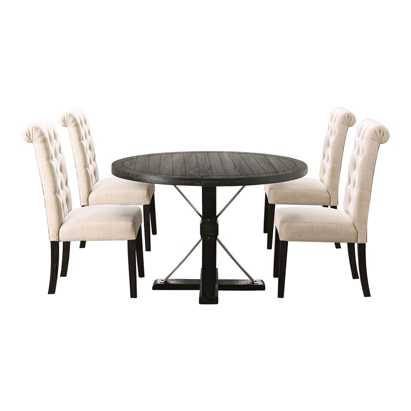 Furniture of America Castore Wood 5-Piece Round Dining Table Set in Ivory