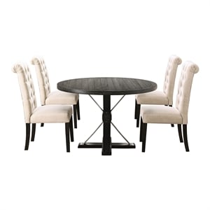 Furniture of America Castore Wood 5-Piece Round Dining Table Set in Ivory