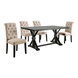 Furniture of America Castore Rustic Wood 5-Piece Dining Table Set in Ivory