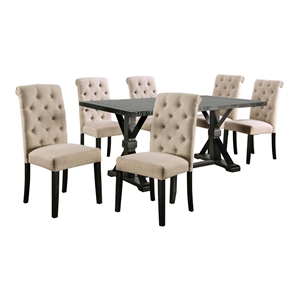 Furniture of America Castore Rustic Wood 7-Piece Dining Table Set in Ivory