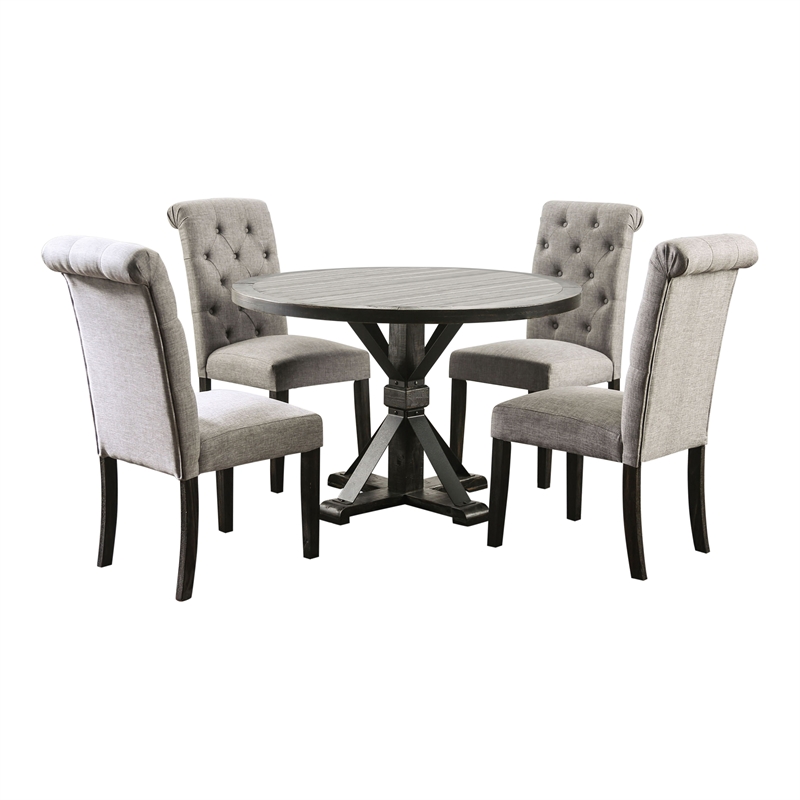 Furniture of America Castore Wood 5-Piece Round Dining Table Set in Light Gray