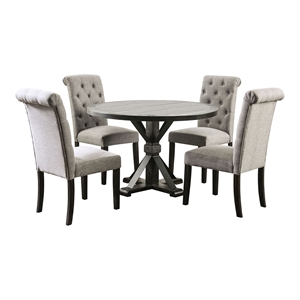 Furniture of America Castore Wood 5-Piece Round Dining Table Set in Light Gray