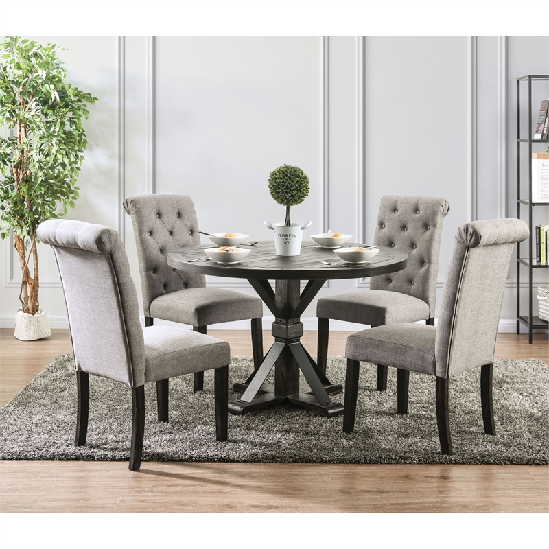 Furniture of America Castore Wood 5-Piece Round Dining Table Set in Light Gray