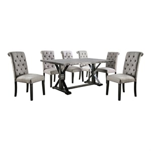 Furniture of America Castore Rustic Wood 7-Piece Dining Table Set in Light Gray