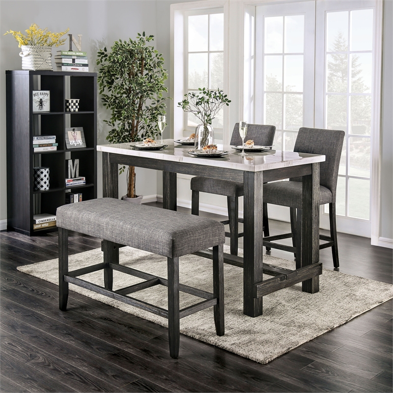 Furniture of America Iceland Wood 4-Piece Counter Height Table Set in Gray