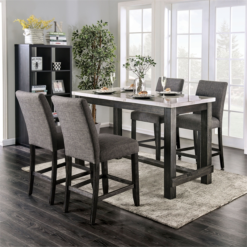 Furniture of America Iceland Wood 5-Piece Counter Height Table Set in Gray
