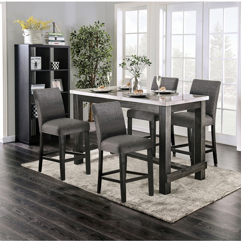 Furniture of America Iceland Wood 5-Piece Counter Height Table Set in Gray