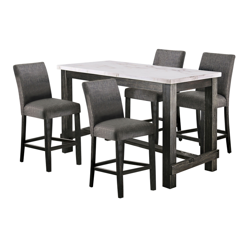 Furniture of America Iceland Wood 5-Piece Counter Height Table Set in Gray
