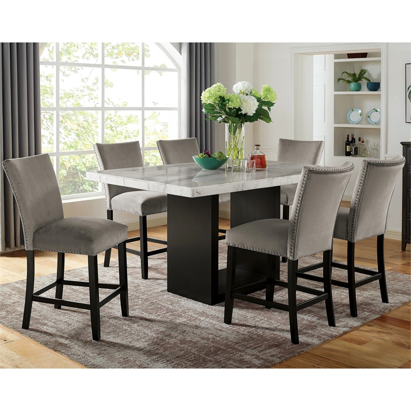 Furniture of America Imagin Wood 7-Piece Counter Height Table Set in Black