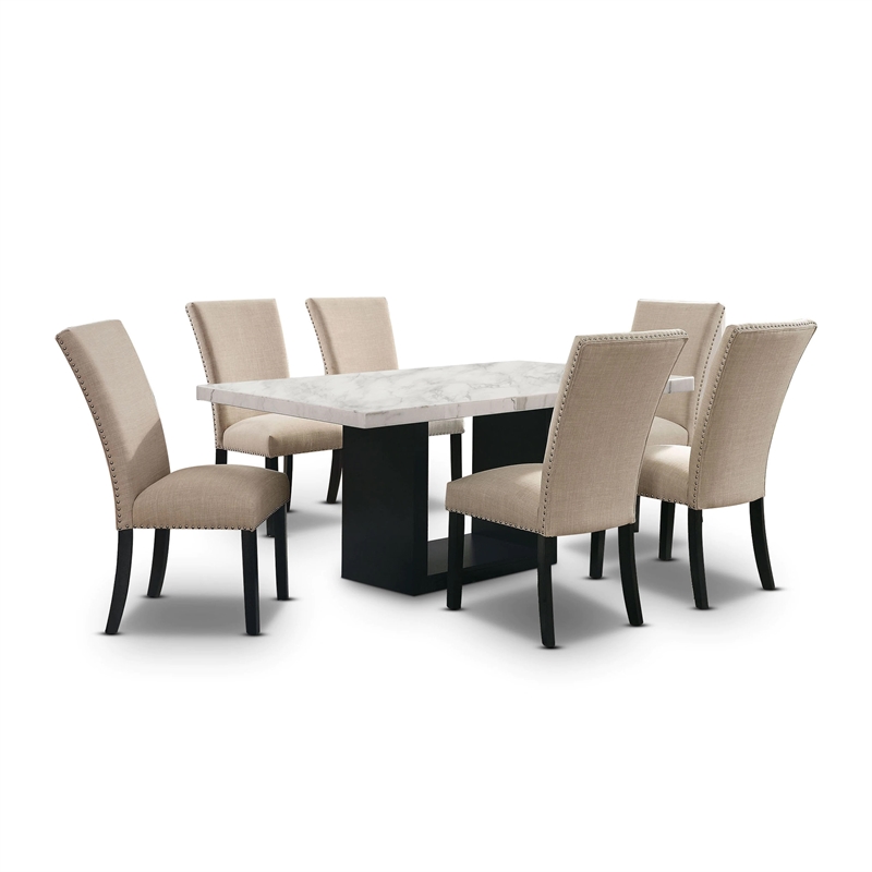 Furniture of America Imagin Wood 7-Piece Dining Table Set in Beige