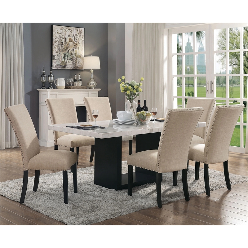 Furniture of America Imagin Wood 7-Piece Dining Table Set in Beige